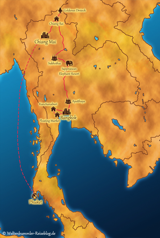 Karte unserer Thailand-Rundreise